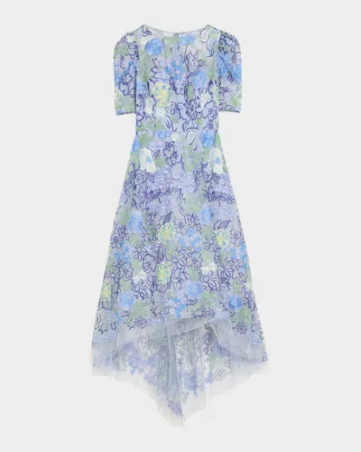 Rickie Freeman For Teri Jon High-low Embroidered Tulle Maxi Dress In Blue