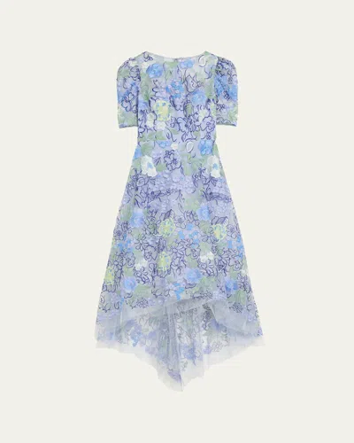 Rickie Freeman For Teri Jon High-low Embroidered Tulle Maxi Dress In Blue