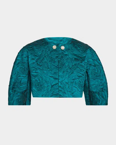 Rickie Freeman For Teri Jon Jacquard Embossed Cropped Bolero Jacket In Green