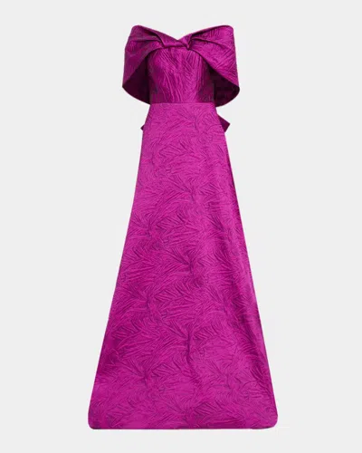 Rickie Freeman For Teri Jon Jacquard Knot Gown In Purple