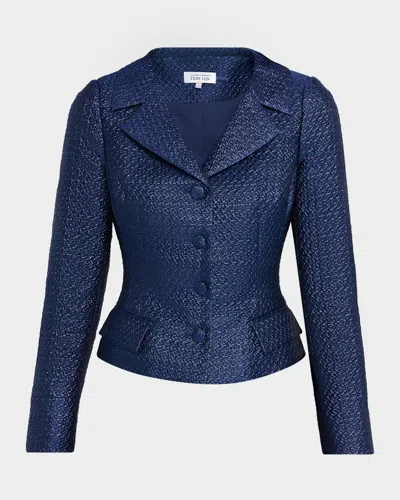 Rickie Freeman For Teri Jon Metallic Basketweave Jacquard Blazer In Blue
