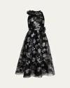 Rickie Freeman For Teri Jon Metallic Floral-embroidered Tulle Midi Dress In Black Silv
