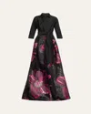 Rickie Freeman For Teri Jon Metallic Floral Jacquard Shirt Gown In Multi