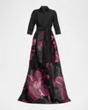 Rickie Freeman For Teri Jon Metallic Floral Jacquard Shirt Gown In Multi