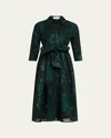 Rickie Freeman For Teri Jon Metallic Jacquard Belted Shirtdress In Emerald