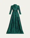 Rickie Freeman For Teri Jon Metallic Jacquard Floral Shirt Gown In Green