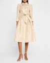 Rickie Freeman For Teri Jon Metallic Jacquard Midi Shirtdress In Gold