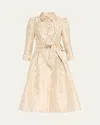 Rickie Freeman For Teri Jon Metallic Jacquard Midi Shirtdress In Gold