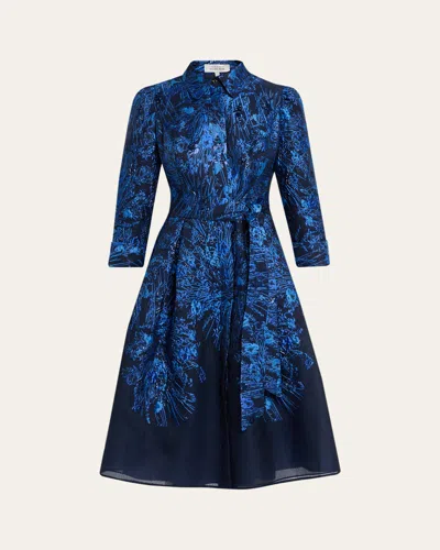 Rickie Freeman For Teri Jon Metallic Jacquard Organza Midi Shirtdress