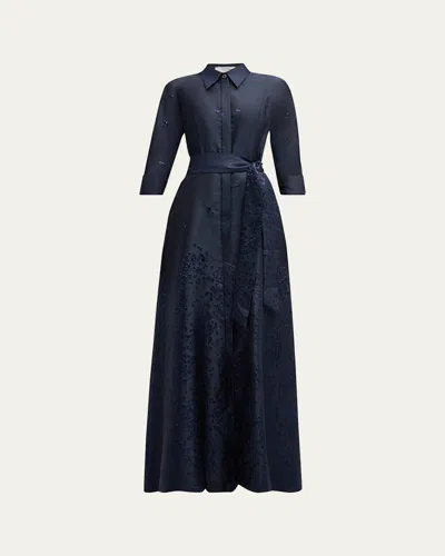 RICKIE FREEMAN FOR TERI JON METALLIC JACQUARD SHIRT GOWN