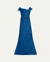 Rickie Freeman For Teri Jon Metallic Stretch Jacquard Trumpet Gown In Royal Multi