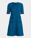 Rickie Freeman For Teri Jon Metallic Tweed Short Sleeve Dress In Blue