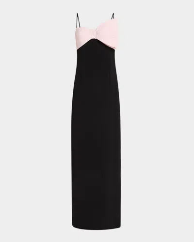 Rickie Freeman For Teri Jon Mikado Bow & Crepe Column Gown In Black Pink