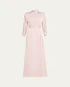 Rickie Freeman For Teri Jon Mock-neck Crepe Back Satin Gown In Blush