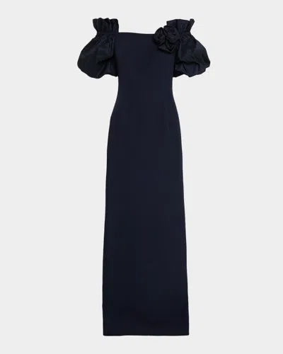 Rickie Freeman For Teri Jon Off-shoulder Crepe Column Gown In Black