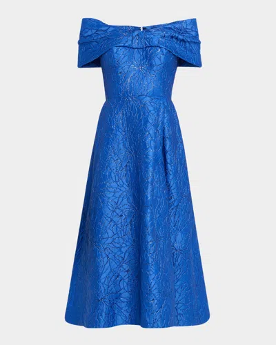 Rickie Freeman For Teri Jon Off-shoulder Floral Jacquard Midi Dress