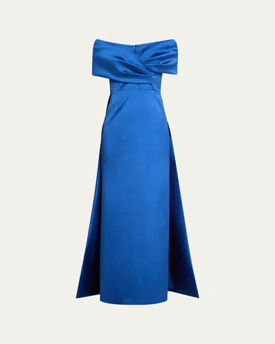 RICKIE FREEMAN FOR TERI JON OFF-SHOULDER GAZAR CAPE GOWN