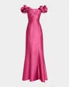 Rickie Freeman For Teri Jon Off-shoulder Jacquard Mermaid Gown In Cerise