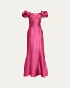 Rickie Freeman For Teri Jon Off-shoulder Jacquard Mermaid Gown In Cerise