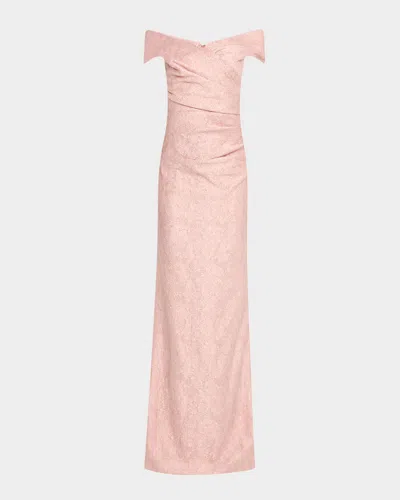 Rickie Freeman For Teri Jon Off-shoulder Metallic Jacquard Column Gown