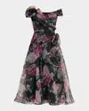 Rickie Freeman For Teri Jon Off-shoulder Pleated Organza Midi Dress In Black