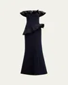Rickie Freeman For Teri Jon Off-shoulder Ruffle Trumpet Gown In Navy