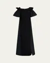 Rickie Freeman For Teri Jon Off-shoulder Taffeta & Crepe Cape Gown In Black