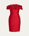 Rickie Freeman For Teri Jon Off-shoulder Textured Jacquard Dress In Red