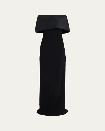 Rickie Freeman For Teri Jon Off-shoulder Draped Crepe Column Gown In Black