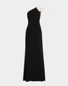 Rickie Freeman For Teri Jon One-shoulder Crepe Gown In White Bak