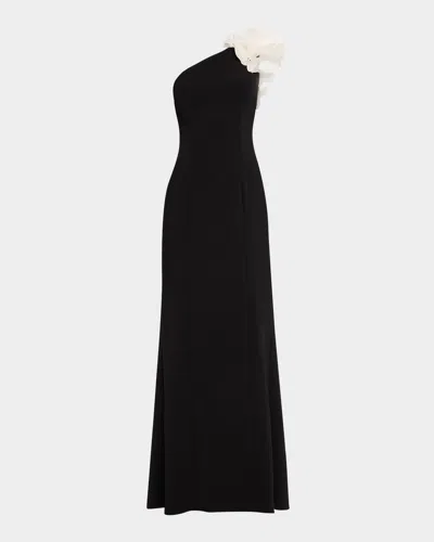 Rickie Freeman For Teri Jon One-shoulder Crepe Gown In White Bak