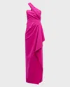 Rickie Freeman For Teri Jon One-shoulder Draped Stretch Crepe Gown In Hot Pink