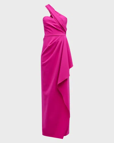 Rickie Freeman For Teri Jon One-shoulder Draped Stretch Crepe Gown In Hot Pink
