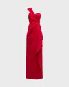 Rickie Freeman For Teri Jon One-shoulder Draped Stretch Crepe Gown In Red