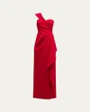 Rickie Freeman For Teri Jon One-shoulder Draped Stretch Crepe Gown In Red