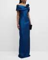 Rickie Freeman For Teri Jon One-shoulder Metallic Jacquard Column Gown In Royalblack