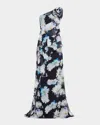 Rickie Freeman For Teri Jon One-shoulder Ruffle Chiffon Gown In Black Mult