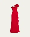 Rickie Freeman For Teri Jon One-shoulder Ruffle Crepe Gown In Red