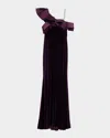 Rickie Freeman For Teri Jon One-shoulder Ruffle Velvet Gown In Purple