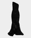 Rickie Freeman For Teri Jon One-shoulder Sequin Lace Mermaid Gown In Black