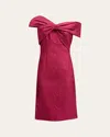 Rickie Freeman For Teri Jon One-shoulder Speckled Jacquard Dress In Cherry