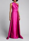 Rickie Freeman For Teri Jon One-shoulder Stretch Gazar Gown In Hot Pink