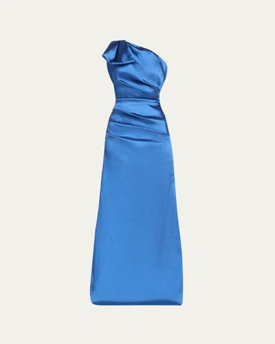 Rickie Freeman For Teri Jon One-shoulder Stretch Gazar Gown In Royal Blue