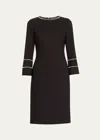 Rickie Freeman For Teri Jon Pearly-trim Stretch Crepe Dress In Black