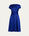 Rickie Freeman For Teri Jon Pleated Hammered Satin Midi Dress In Cobalt