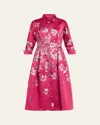 Rickie Freeman For Teri Jon Pleated Metallic Jacquard Midi Shirtdress In Animal Print