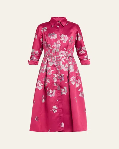 Rickie Freeman For Teri Jon Pleated Metallic Jacquard Midi Shirtdress In Animal Print