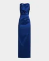 Rickie Freeman For Teri Jon Pleated Stretch Mikado Column Gown In Sapphire
