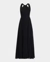Rickie Freeman For Teri Jon Pleated Twist-front A-line Halter Gown In Black