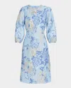 Rickie Freeman For Teri Jon Puff-sleeve Metallic Floral Jacquard Dress In Light Blue Mul
